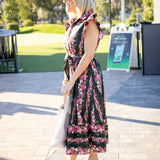 Mad Tea Scallop Midi Dress, Deep Green/ Pink Multi