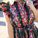 Mad Tea Scallop Midi Dress, Deep Green/ Pink Multi