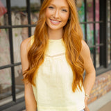 Sleeveless Trimmed Yoke Seam Top, Lemon Drop