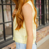 Sleeveless Trimmed Yoke Seam Top, Lemon Drop
