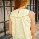 Sleeveless Trimmed Yoke Seam Top, Lemon Drop