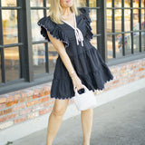Sweetheart Ruffle Mini Dress, Black