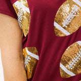 Maroon & Gold Rhinestone Lace Football Tee