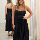 Ascella Sweetheart Pleated Midi Dress, Navy