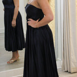 Ascella Sweetheart Pleated Midi Dress, Navy