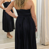 Ascella Sweetheart Pleated Midi Dress, Navy