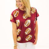 Maroon & Gold Rhinestone Lace Football Tee