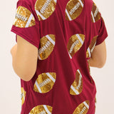 Maroon & Gold Rhinestone Lace Football Tee