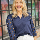 Paper Lace Blouse, Navy