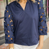 Paper Lace Blouse, Navy