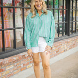 Green Light Stripped Top, Sage/Black/White