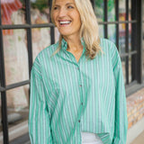 Green Light Stripped Top, Sage/Black/White