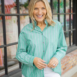 Green Light Stripped Top, Sage/Black/White