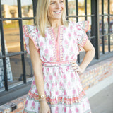 Meadow Tea Party Dress, White/Pink