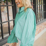 Green Light Stripped Top, Sage/Black/White