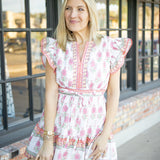 Meadow Tea Party Dress, White/Pink