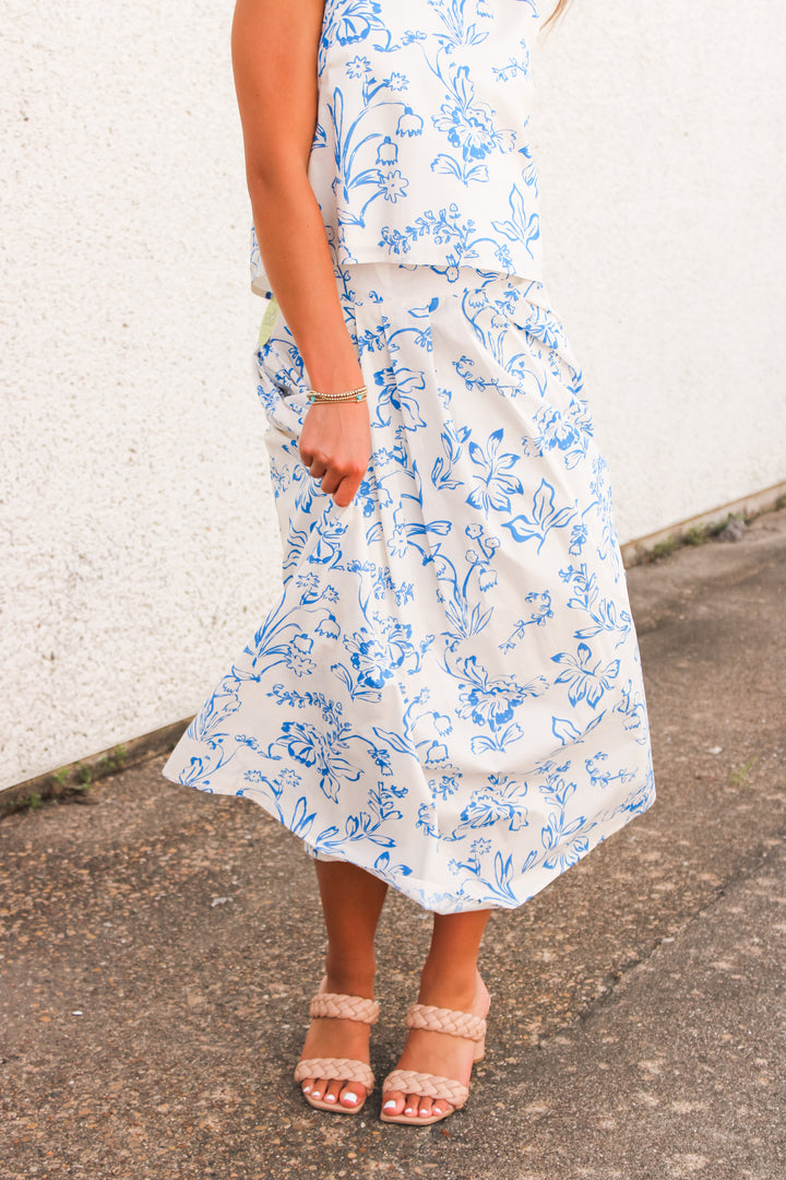 Blue Blossom Skirt, Cream/Blue
