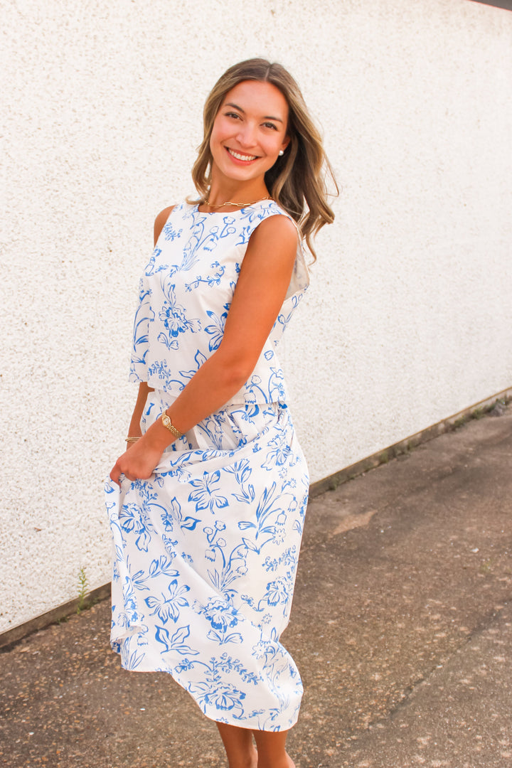 Blue Blossom Top, Cream/Blue