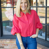 Uptown Stroll Top, Berry Red