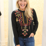 Malaya Mixed Media Henley T-Shirt, Black