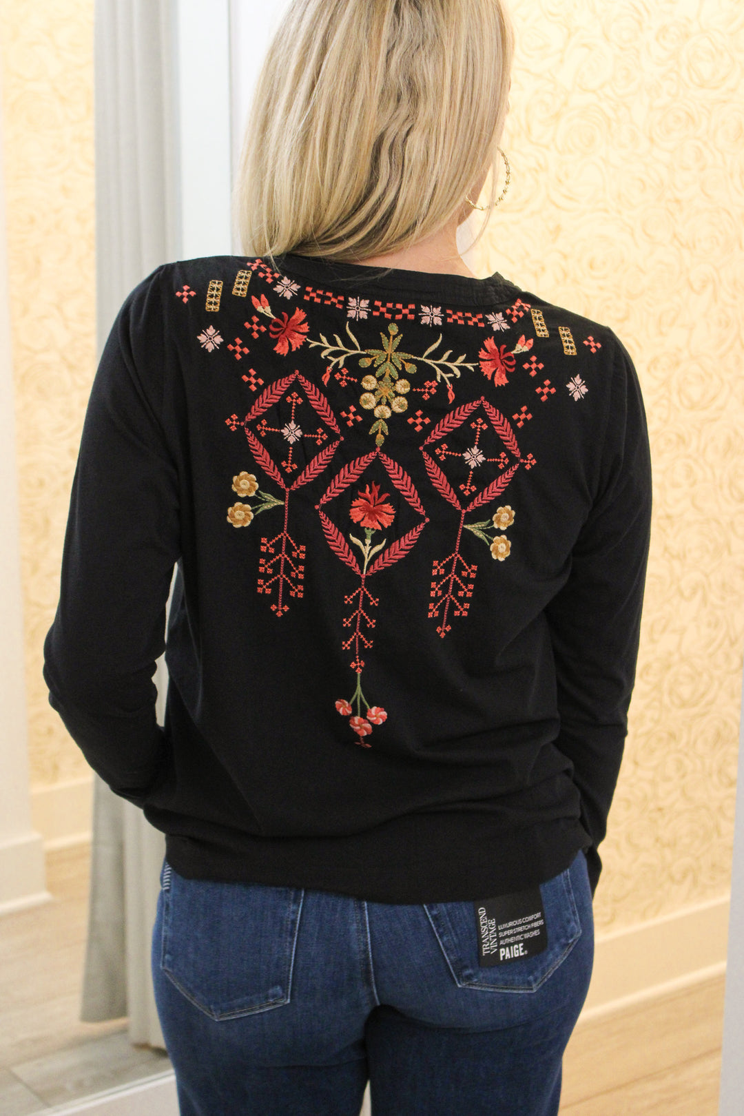 Malaya Mixed Media Henley T-Shirt, Black