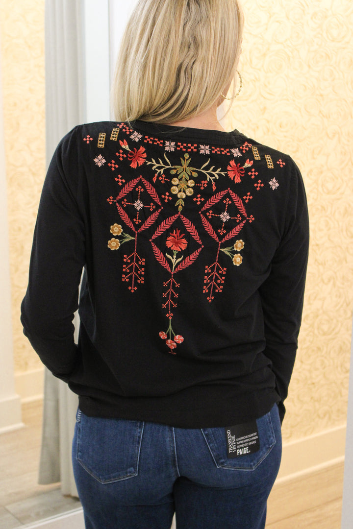 Malaya Mixed Media Henley T-Shirt, Black