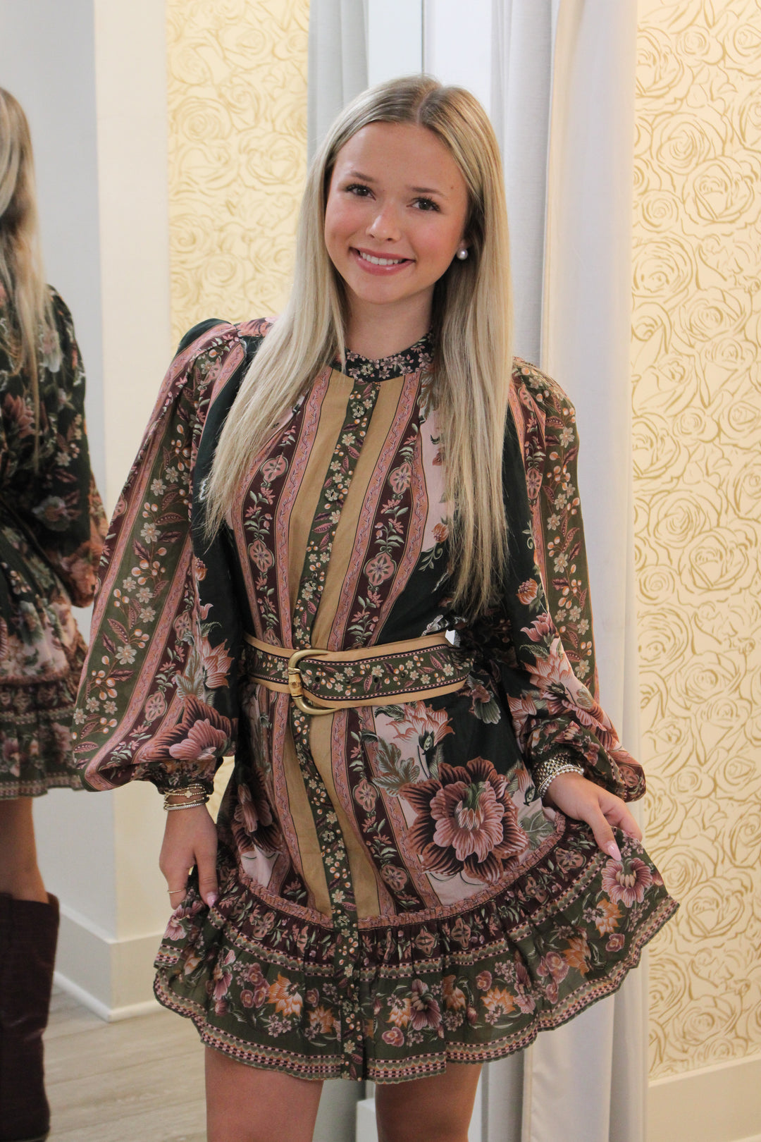 Flowering Garden Tree Long Sleeve Mini Dress