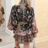 Flowering Garden Tree Long Sleeve Mini Dress