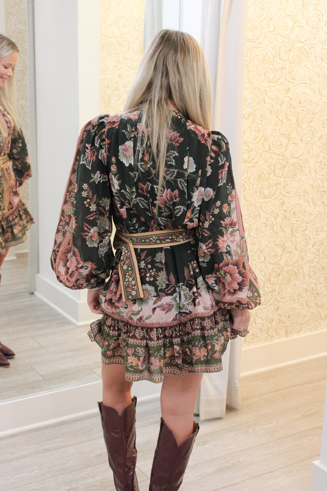 Flowering Garden Tree Long Sleeve Mini Dress