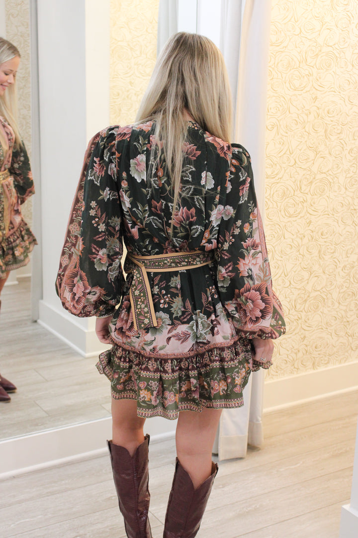 Flowering Garden Tree Long Sleeve Mini Dress