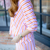 Pajama Short Set, Coral Pink Stripe