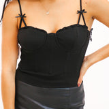 Adana Bow Detail Bustier Top, Black