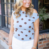 Coastal Clove Knit Sweater, Blue/ Brown Polka Dots