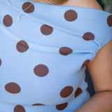 Coastal Clove Knit Sweater, Blue/ Brown Polka Dots