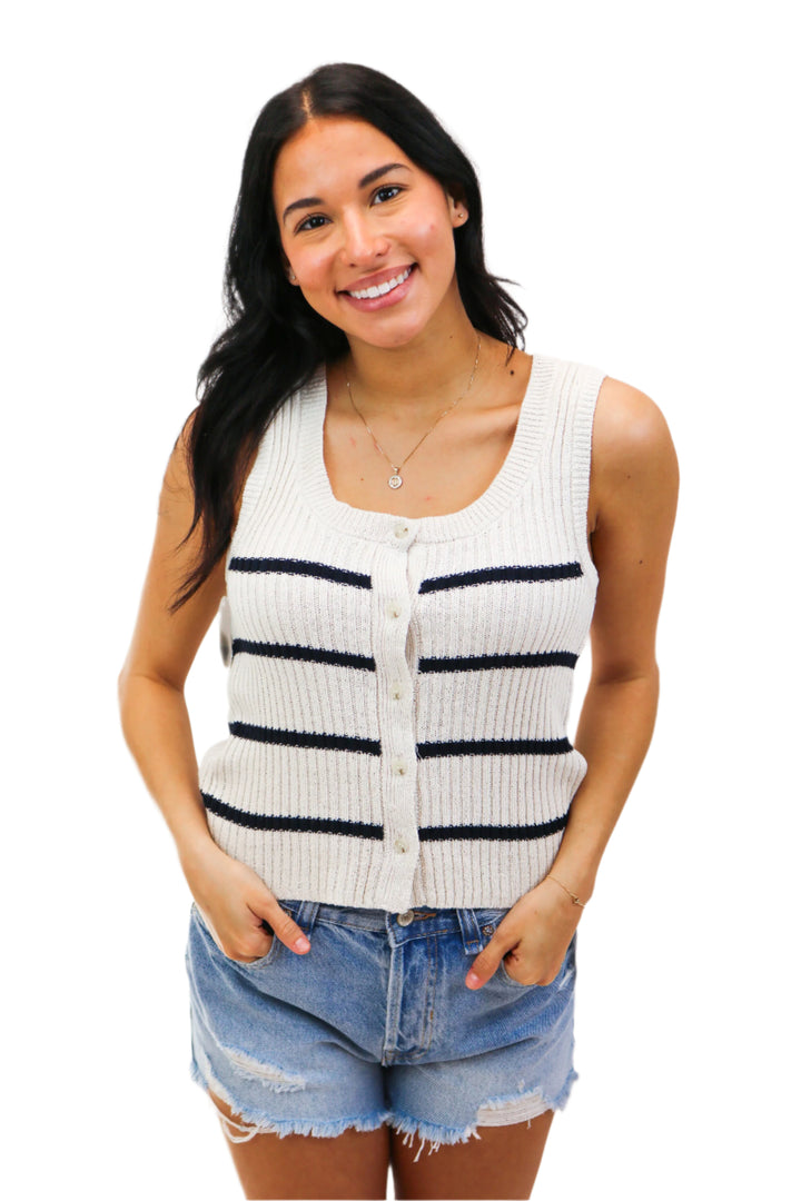 Sycamore Striped Sweater Vest, Sea Salt