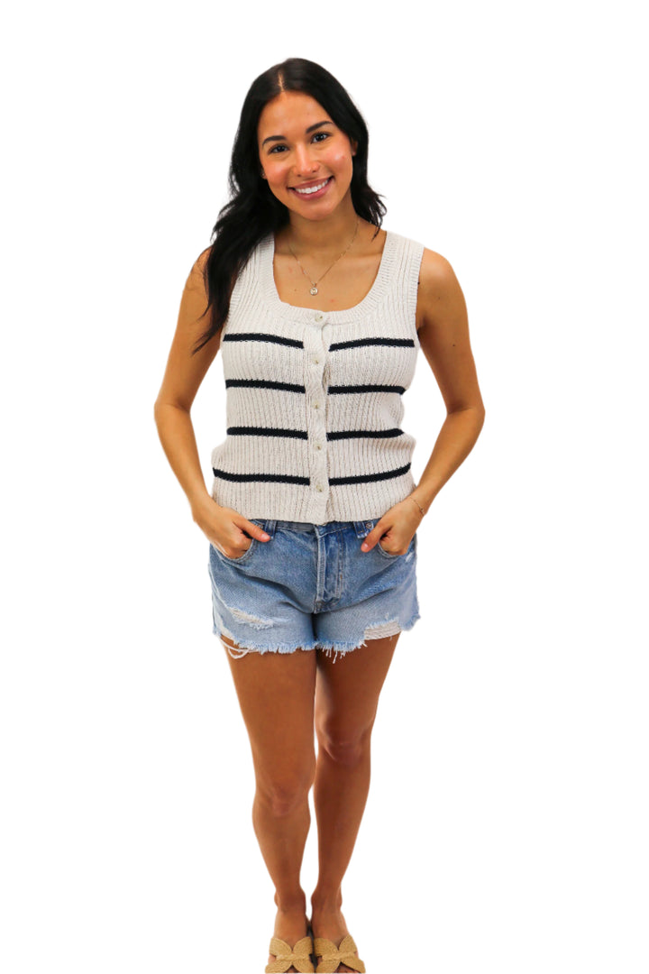 Sycamore Striped Sweater Vest, Sea Salt