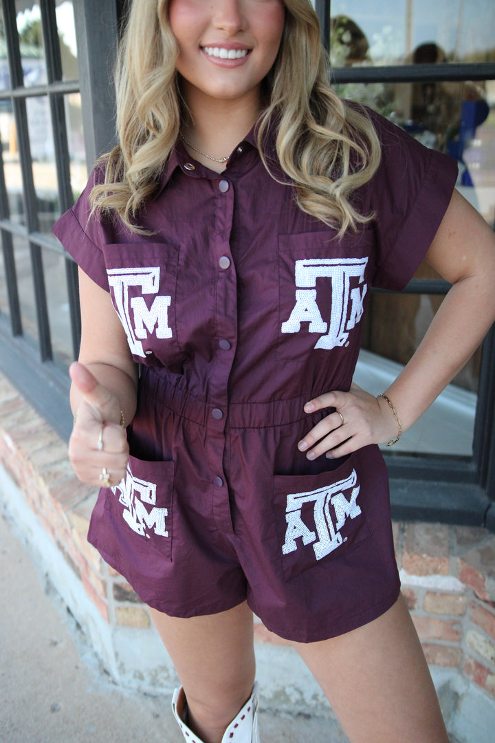Texas A&M Mascot Pocket Romper, Maroon