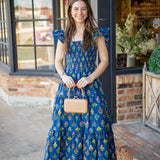Celestial Bloom Midi Dress, Navy