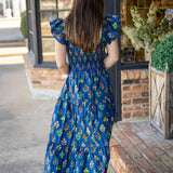 Celestial Bloom Midi Dress, Navy