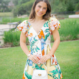 Melody Puff Sleeve Romper, Enchanted Tropics