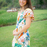 Melody Puff Sleeve Romper, Enchanted Tropics