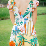 Melody Puff Sleeve Romper, Enchanted Tropics