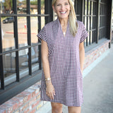 Nancy Dress, Maroon Tiny Check