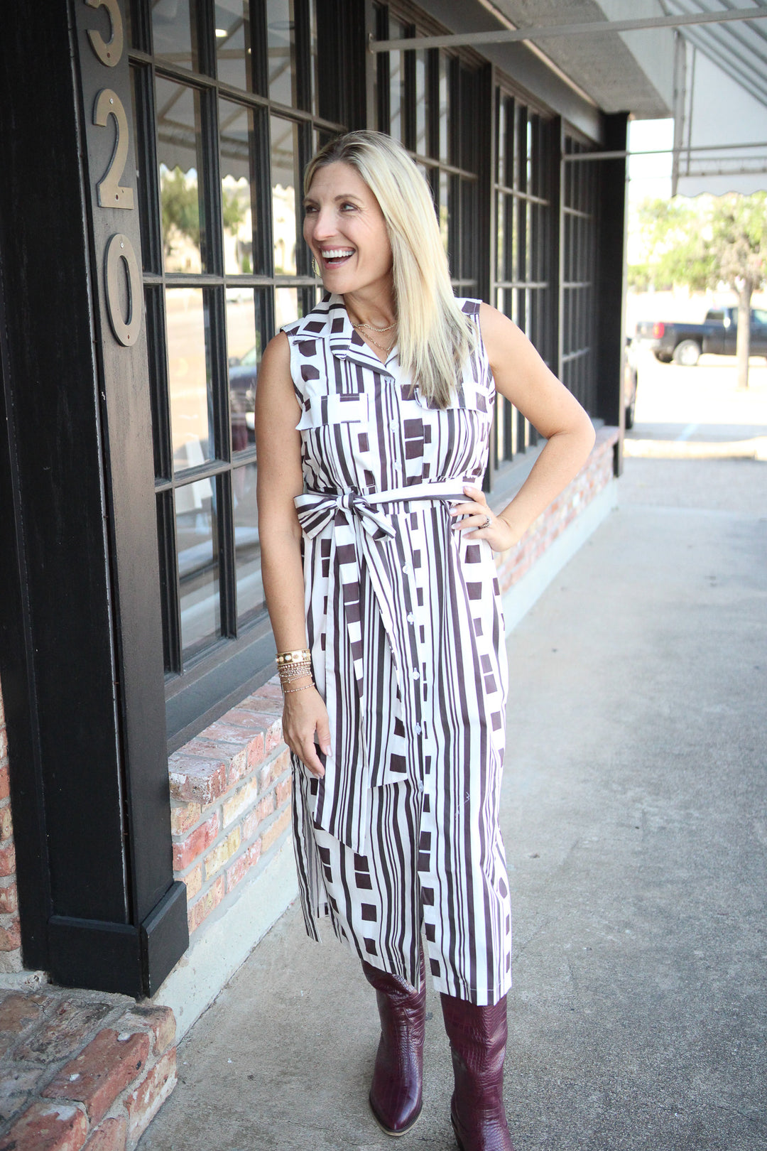Mimi Dress, Maroon Block