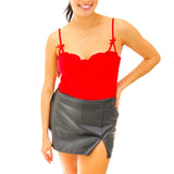 Adana Bow Detail Bustier Top, Red