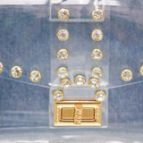 Boys Are Back Rhinestone Studded Clear Bag, Gold
