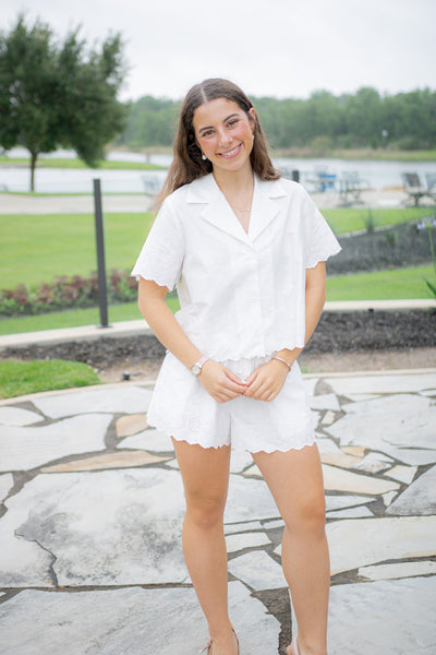 Sandra Top w/ Embroidery, White