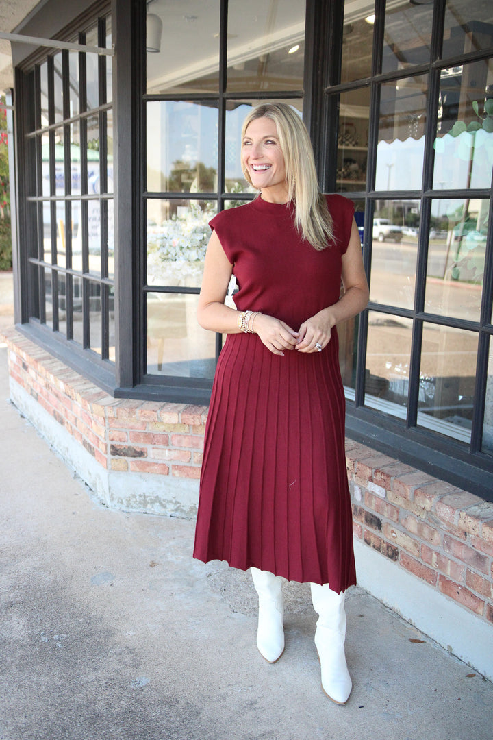 Snap Count Knit Midi Dress, Maroon