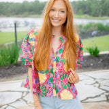 Floral Confetti Top, Pink Multi