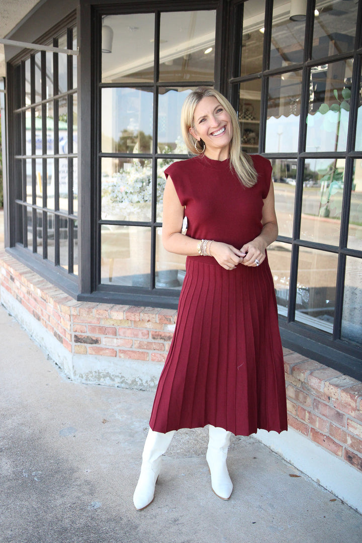 Snap Count Knit Midi Dress, Maroon